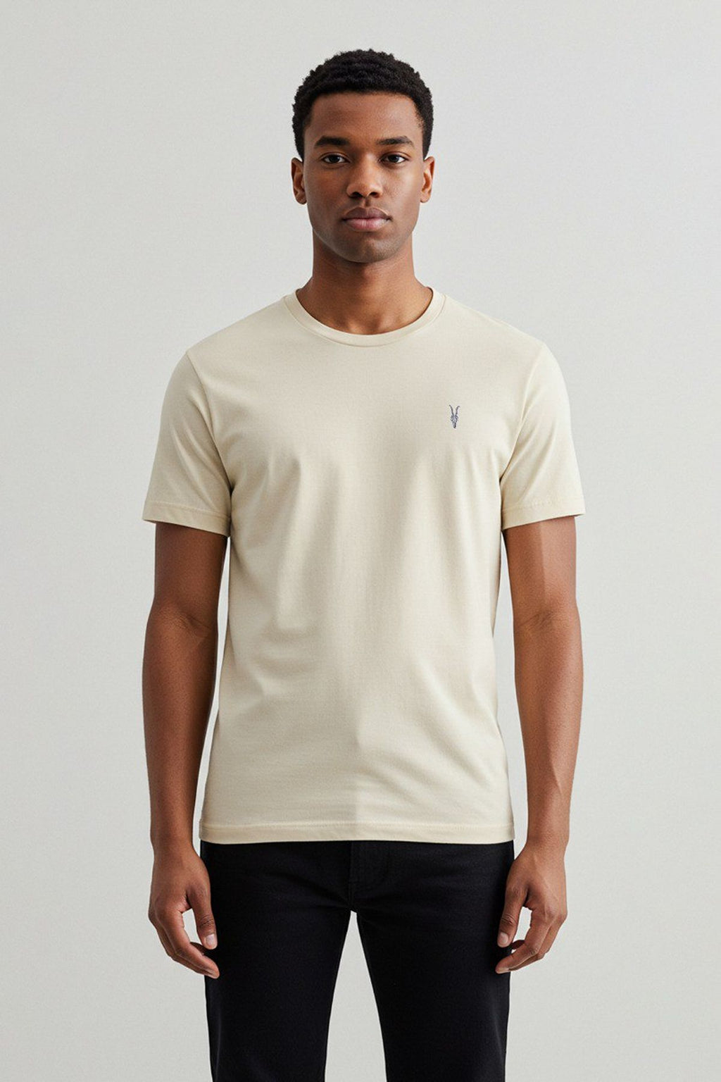 Erkek Tişört Krem Tişört Standart Bisiklet Yaka Düz %100 Pamuk Erkek T-shirt