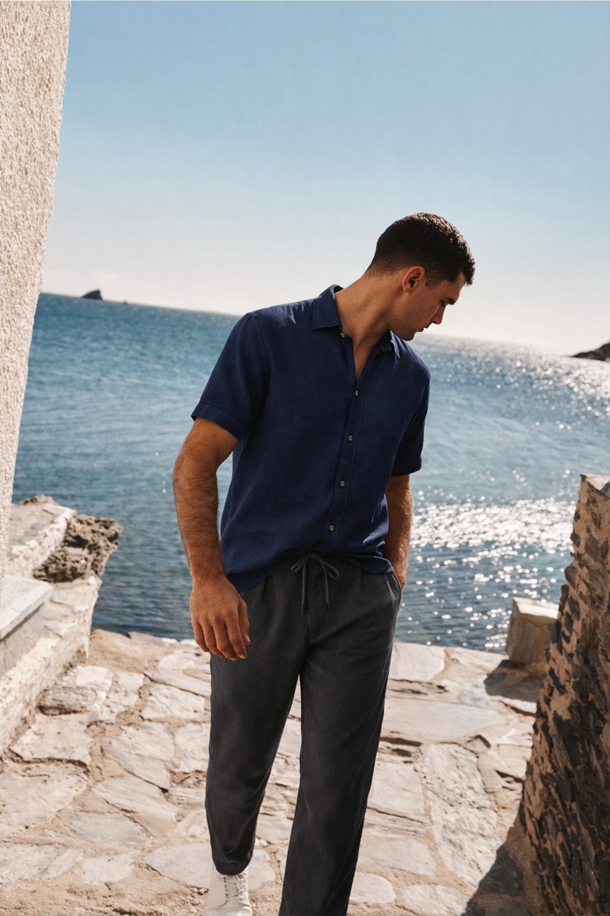 Erkek Krem Keten Karışımlı Relaxed Fit Pantolon Rahat Kesim