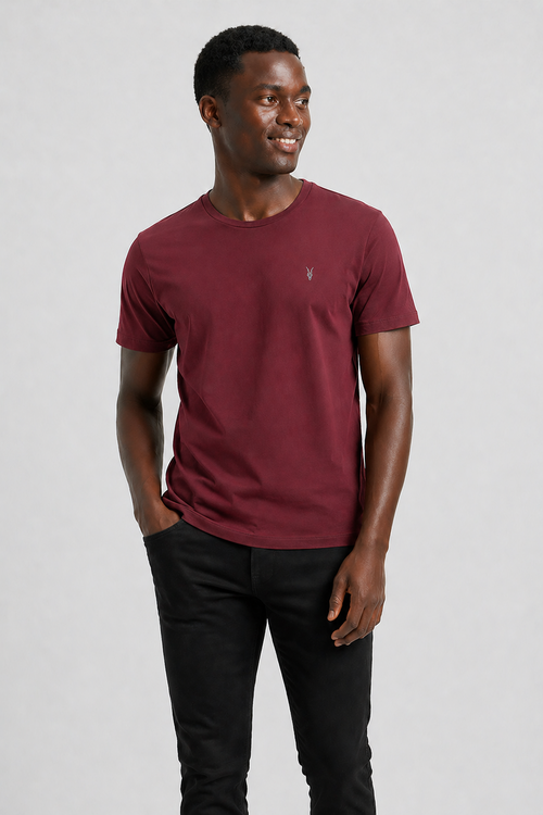 Bordo Erkek Tişört Standart-fit Bisiklet Yaka Düz Erkek Tişört T-shirt