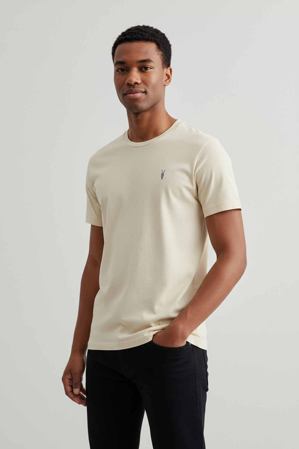 Erkek Tişört Krem Tişört Standart Bisiklet Yaka Düz %100 Pamuk Erkek T-shirt