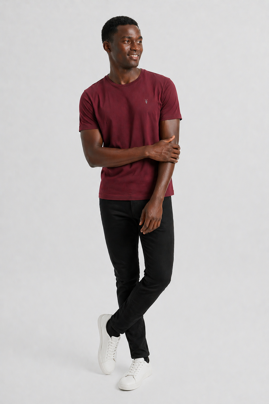 Bordo Erkek Tişört Standart-fit Bisiklet Yaka Düz Erkek Tişört T-shirt