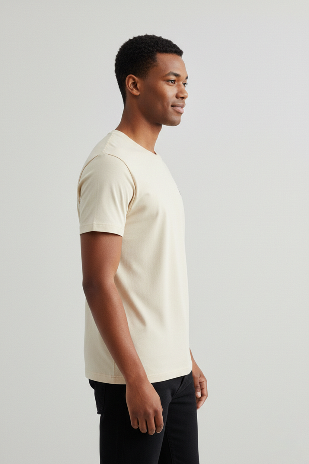 Erkek Tişört Krem Tişört Standart Bisiklet Yaka Düz %100 Pamuk Erkek T-shirt