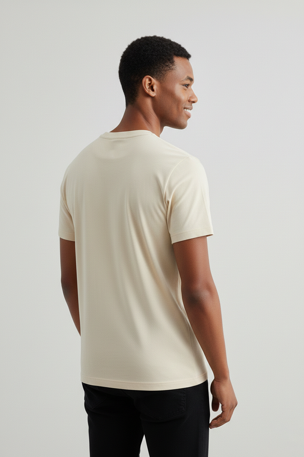 Erkek Tişört Krem Tişört Standart Bisiklet Yaka Düz %100 Pamuk Erkek T-shirt