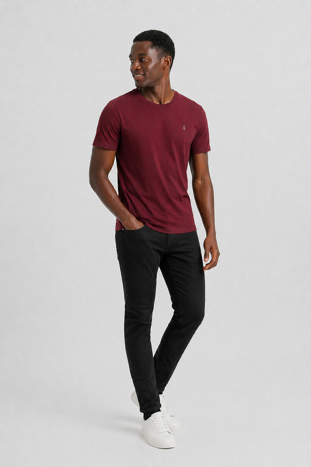 Bordo Erkek Tişört Standart-fit Bisiklet Yaka Düz Erkek Tişört T-shirt