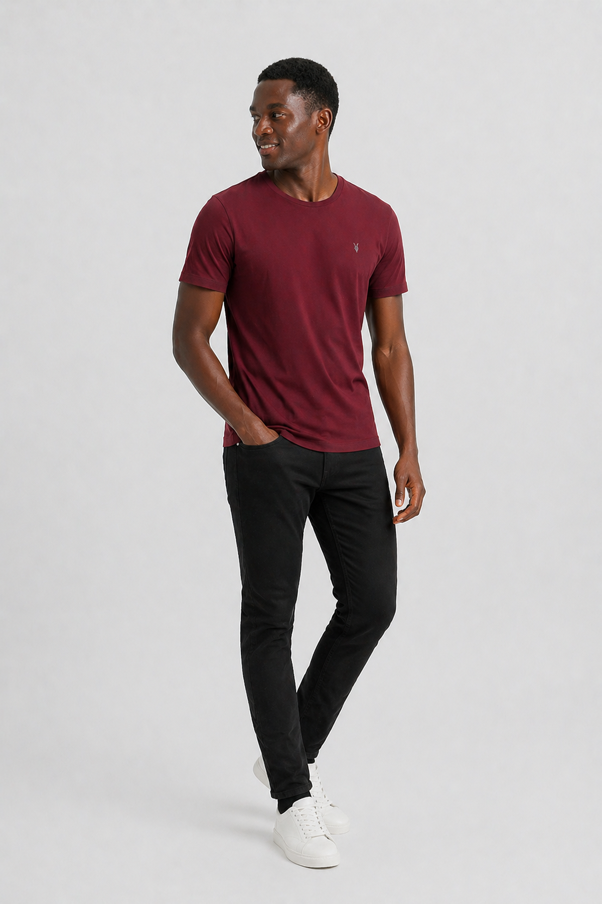 Bordo Erkek Tişört Standart-fit Bisiklet Yaka Düz Erkek Tişört T-shirt